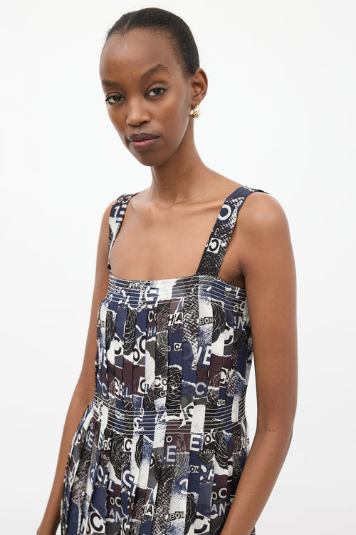 Chanel Spring 2020 Navy & Brown Silk Dress