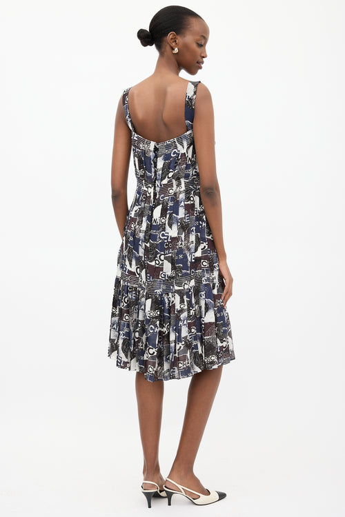 Chanel Spring 2020 Navy & Brown Silk Dress