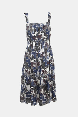 Chanel Spring 2020 Navy & Brown Silk Dress