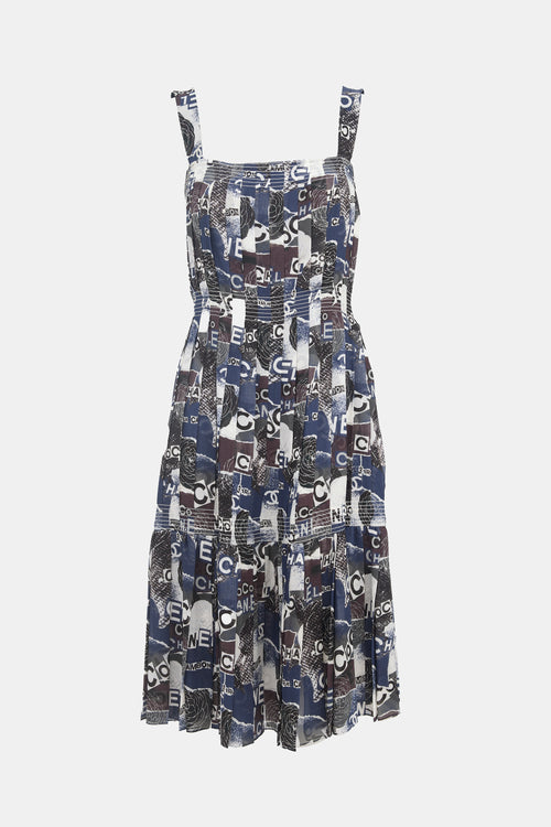 Chanel Spring 2020 Navy & Brown Silk Dress