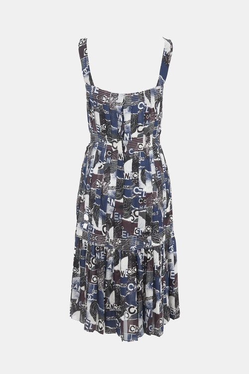 Chanel Spring 2020 Navy & Brown Silk Dress