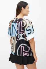 Chanel Spring 2021 Black & Multi Neon Print Top