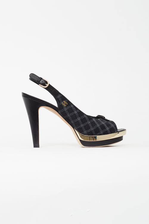 Chanel Spring 2014 Navy Tweed Slingback Heel