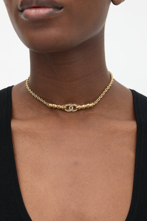 Chanel Spring 2023 Crystal CC Heart Choker Necklace