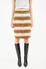 Chanel Beige Multi Colour Stripe Cashmere Skirt
