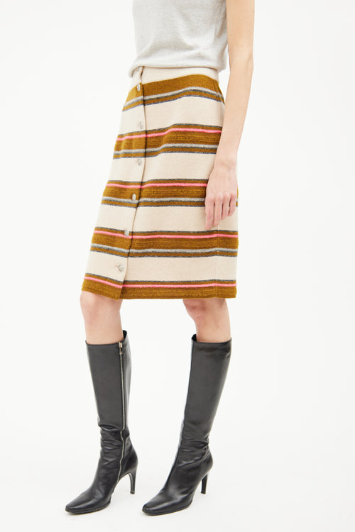 Chanel Beige Multi Colour Stripe Cashmere Skirt