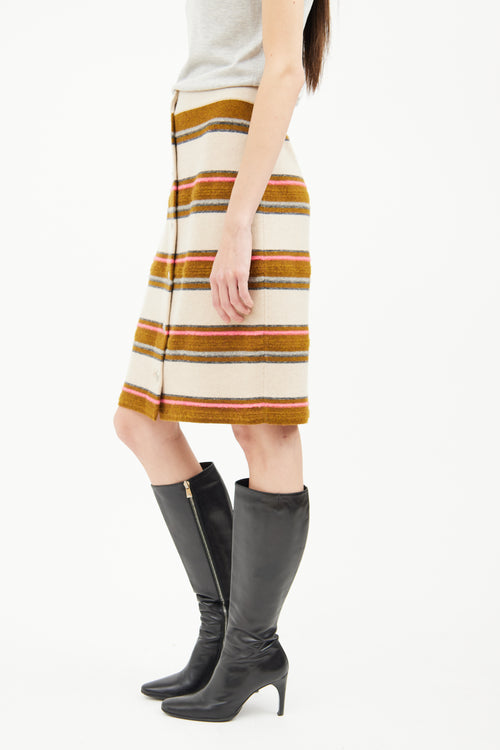 Chanel Beige Multi Colour Stripe Cashmere Skirt