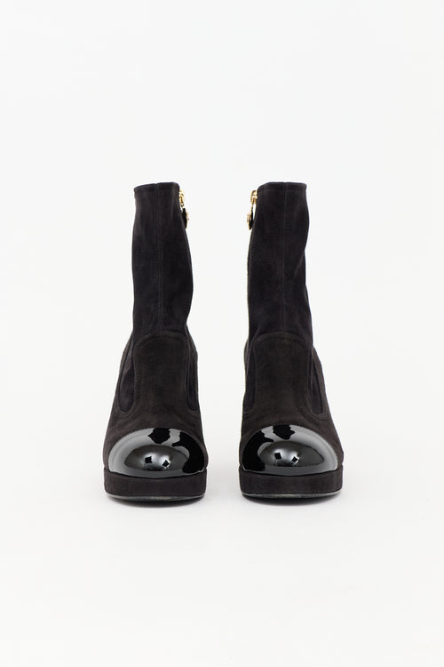 Chanel Suede Logo Ankle Boot