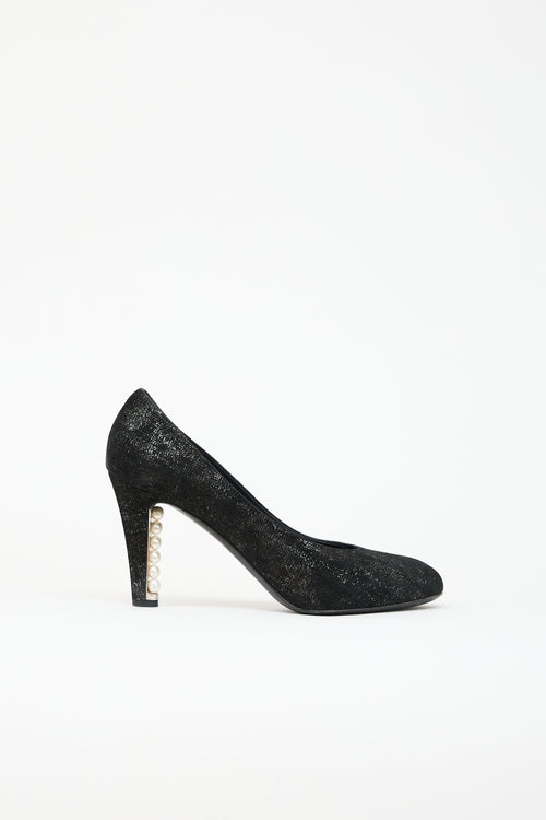 Chanel Suede Faux Pearl Pump