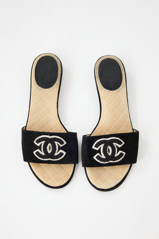 Chanel Suede & Terry CC Slide