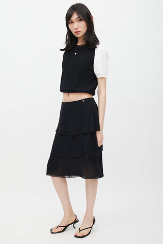 Chanel Transition 2000 Black Silk Ruffle CC Skirt