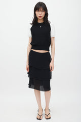 Chanel Transition 2000 Black Silk Ruffle CC Skirt