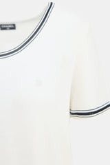 Chanel White & Black Striped Logo Top
