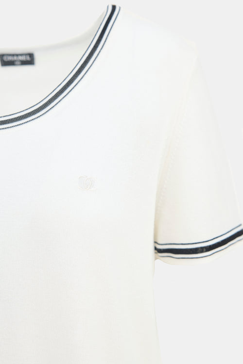 Chanel White & Black Striped Logo Top