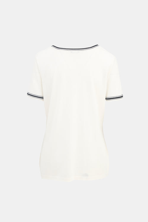 Chanel White & Black Striped Logo Top