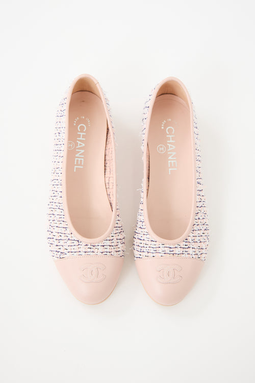Chanel Tweed & Leather CC Ballet Flat