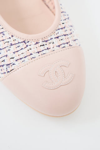 Chanel Tweed & Leather CC Ballet Flat