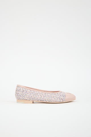 Chanel Tweed & Leather CC Ballet Flat
