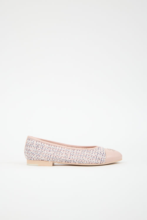 Chanel Tweed & Leather CC Ballet Flat