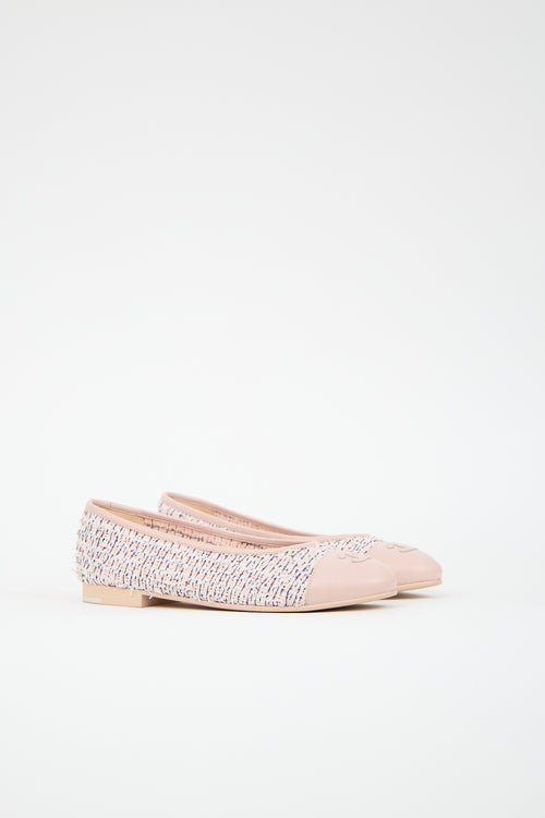 Chanel Tweed & Leather CC Ballet Flat