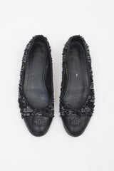 Chanel Tweed & Leather CC Ballet Flat