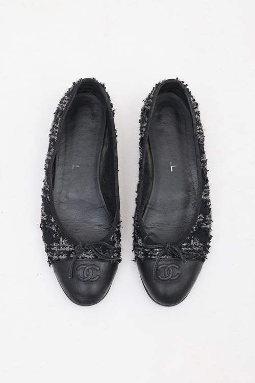 Chanel Tweed & Leather CC Ballet Flat