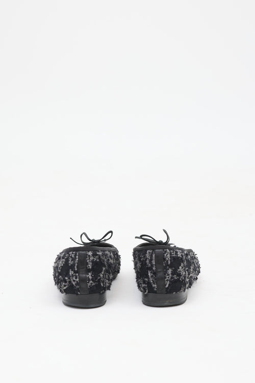 Chanel Tweed & Leather CC Ballet Flat