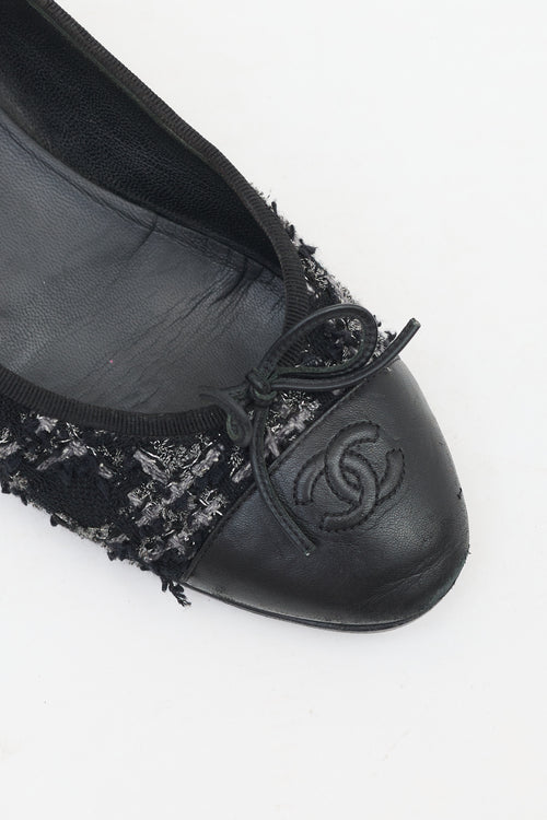 Chanel Tweed & Leather CC Ballet Flat