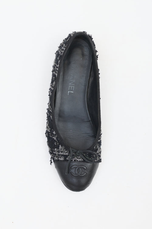 Chanel Tweed & Leather CC Ballet Flat