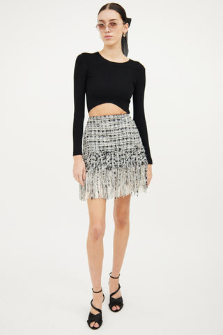 Chanel Black, White & Multi Tweed Fringe Skirt