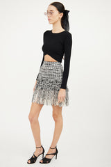 Chanel Black, White & Multi Tweed Fringe Skirt