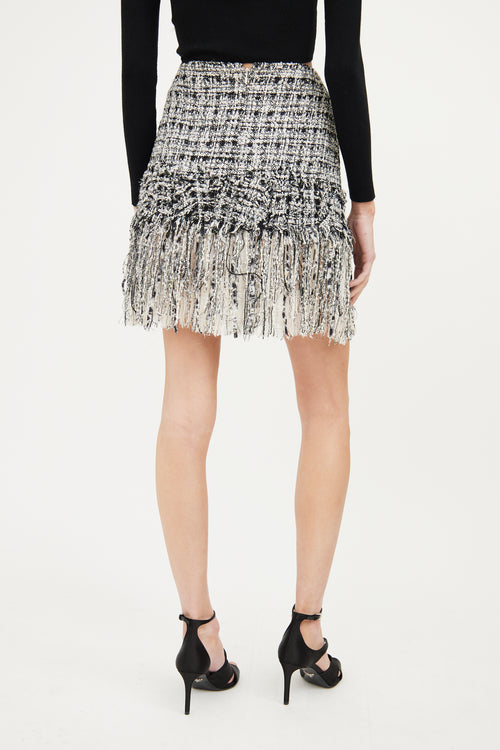 Chanel Black, White & Multi Tweed Fringe Skirt