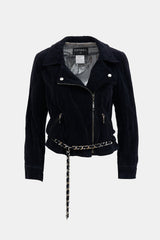 Chanel 06A Navy Velvet Moto Jacket