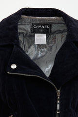 Chanel 06A Navy Velvet Moto Jacket