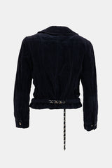 Chanel 06A Navy Velvet Moto Jacket