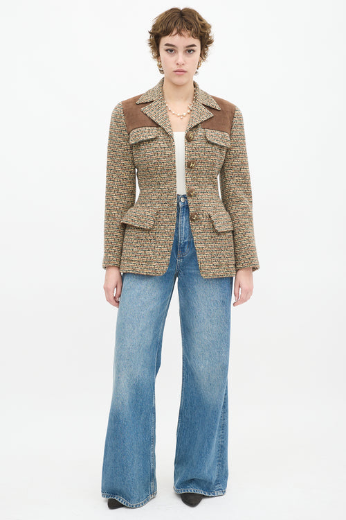 Chanel Vintage Brown & Multicolour Wool Tweed Flap Jacket