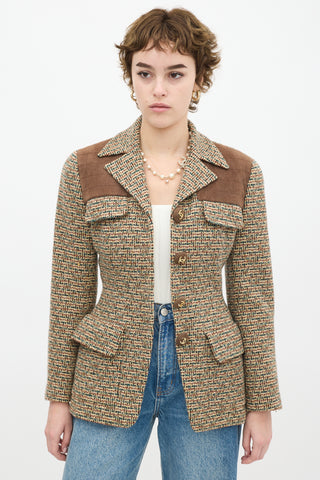 Chanel Vintage Brown & Multicolour Wool Tweed Flap Jacket