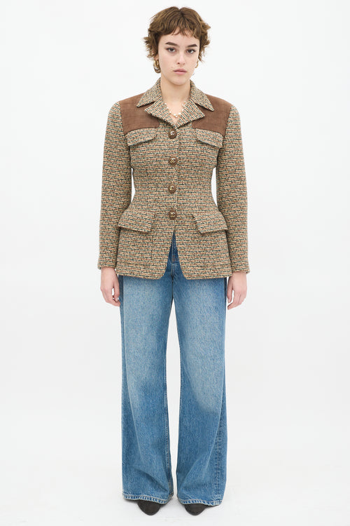 Chanel Vintage Brown & Multicolour Wool Tweed Flap Jacket