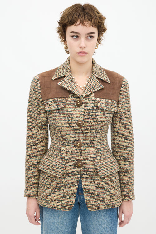 Chanel Vintage Brown & Multicolour Wool Tweed Flap Jacket