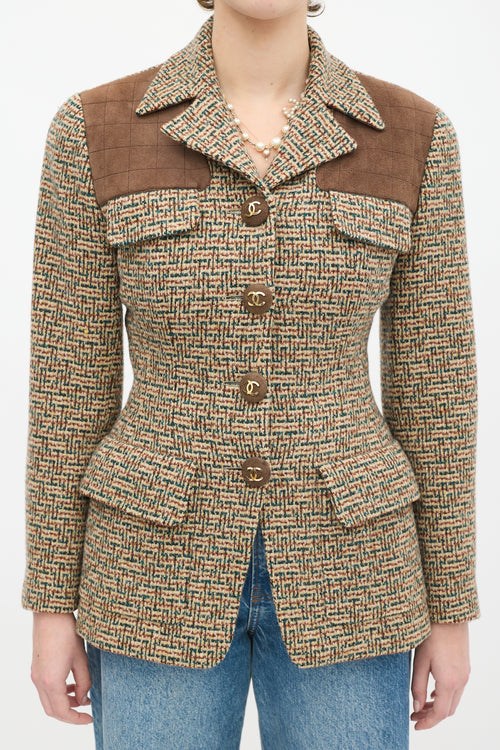 Chanel Vintage Brown & Multicolour Wool Tweed Flap Jacket