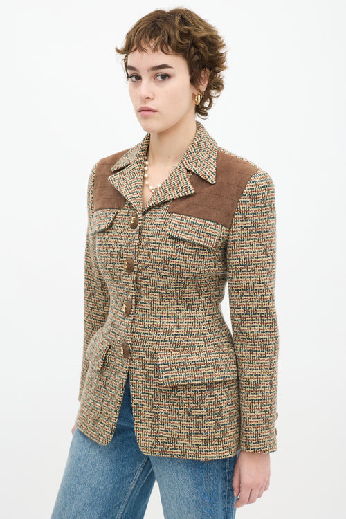 Chanel Vintage Brown & Multicolour Wool Tweed Flap Jacket