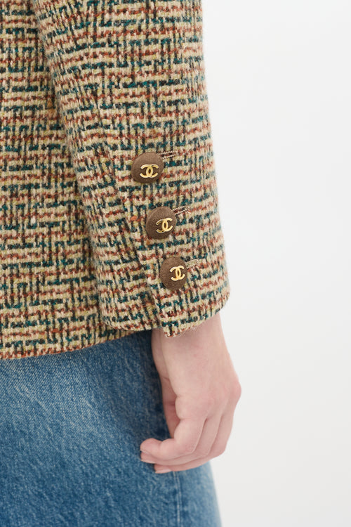 Chanel Vintage Brown & Multicolour Wool Tweed Flap Jacket