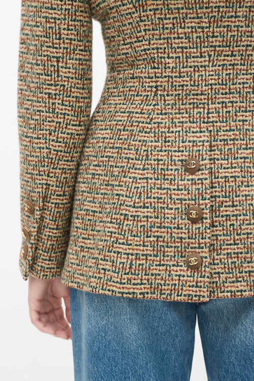 Chanel Vintage Brown & Multicolour Wool Tweed Flap Jacket