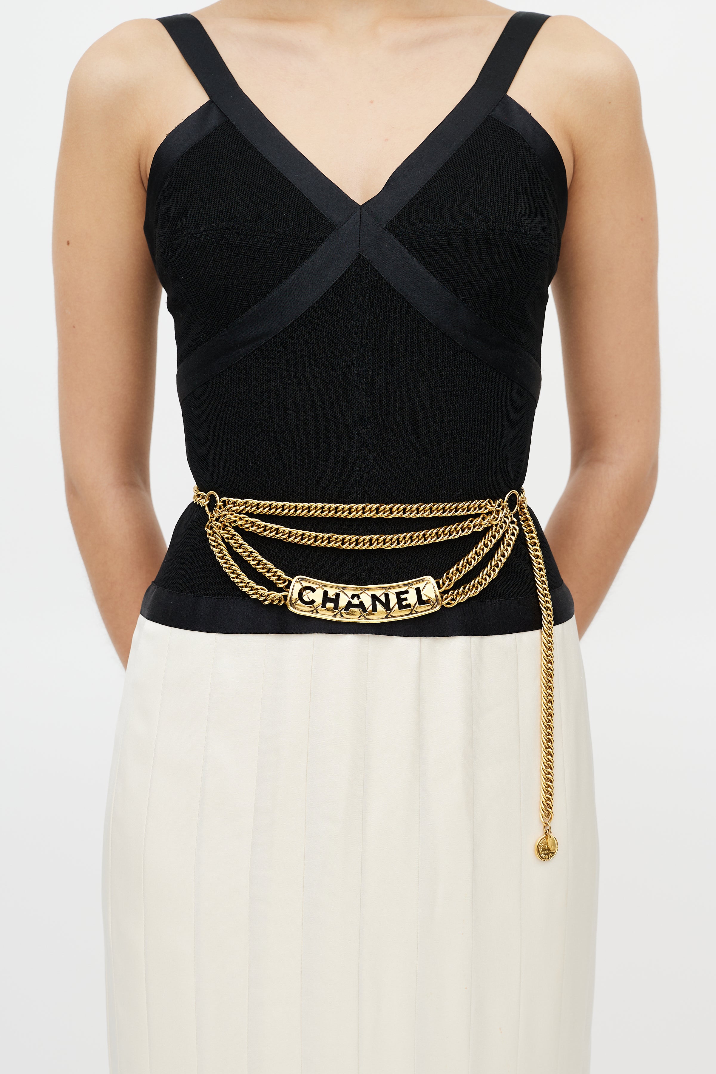 Chanel // Vintage Gold Multi Chain Logo Belt VSP Consignment Chanel // Vintage Gold Multi Chain Logo Belt VSP Consignment