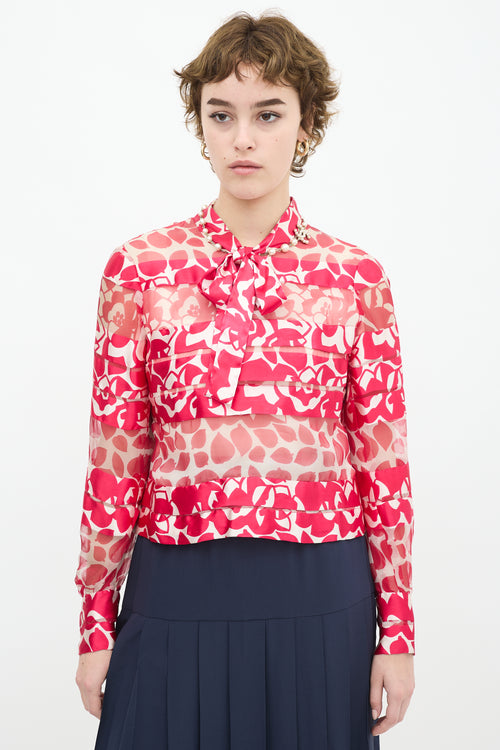 Chanel Vintage Pink & White Silk Floral Panelled Top