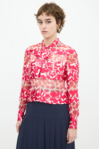 Chanel Vintage Pink & White Silk Floral Panelled Top