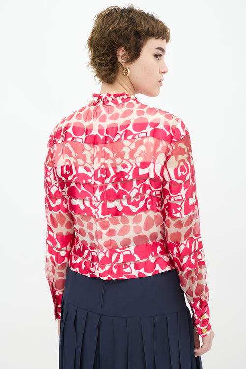 Chanel Vintage Pink & White Silk Floral Panelled Top