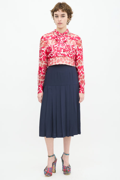 Chanel Vintage Pink & White Silk Floral Panelled Top