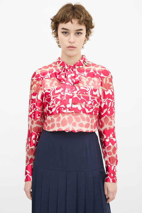 Chanel Vintage Pink & White Silk Floral Panelled Top