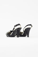 Chanel Vintage Black & White Canvas Camellia Heel